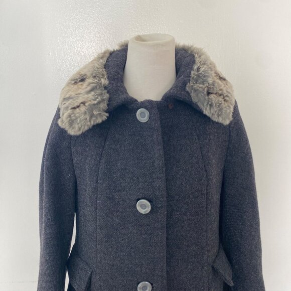 Vintage Lilli Ann Fur Trim Coat Jacket Gray 60s - Picture 2 of 15